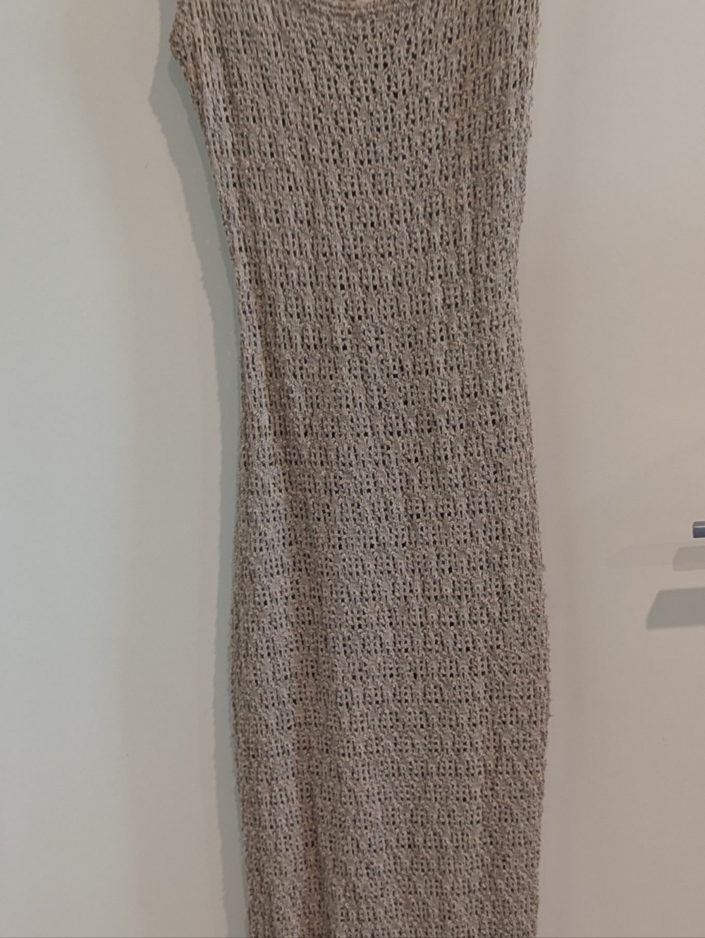 Textured Mesh Knit Sleeveless Midi Dress in Taupe